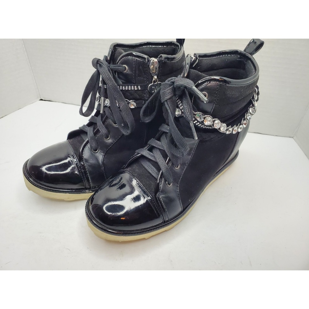 Stuart Weitzman Ariana‎ Chain Boot Size 5  Black 3" Wedge EUC Fast Shipping